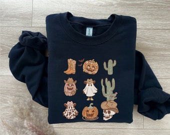 Western Halloween Sweatshirt, Vintage Halloween Sweatshirt, Halloween Sweatshirt, Ghost Sweatshirt, Pumpkin Sweatshirt, Skeleton Sweatshirt
