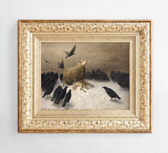 イギリス購入★木製額入り絵 PIG & SHEEP Anguish | August Friedrich Schenck | Dark Victorian Pastoral