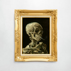 Skull Of A Skeleton With Burning Cigarette | Vincent Van Gogh | Macabre Victorian Death Art Print | Dark Gothic Painting | Digital Download