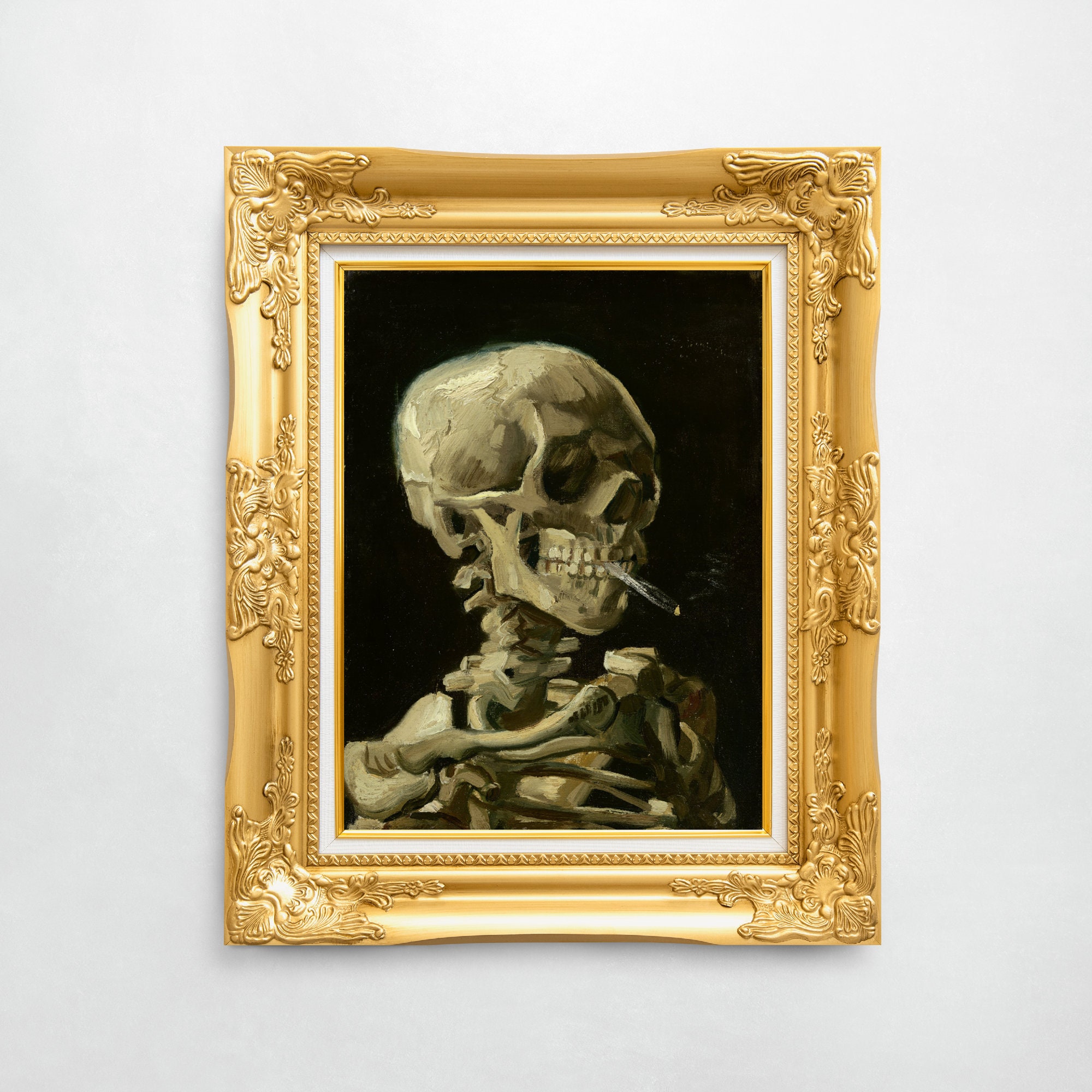 skull with burning cigarette Vincent Van Gogh Skeleton Art Print Poster 24x36 inch: Posters & Prints Skull of A Skeleton With