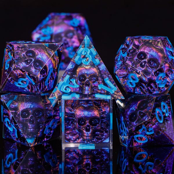 Dnd Skull Resin Dice Set, DND purple dice for dnd gifts,RPG green dice