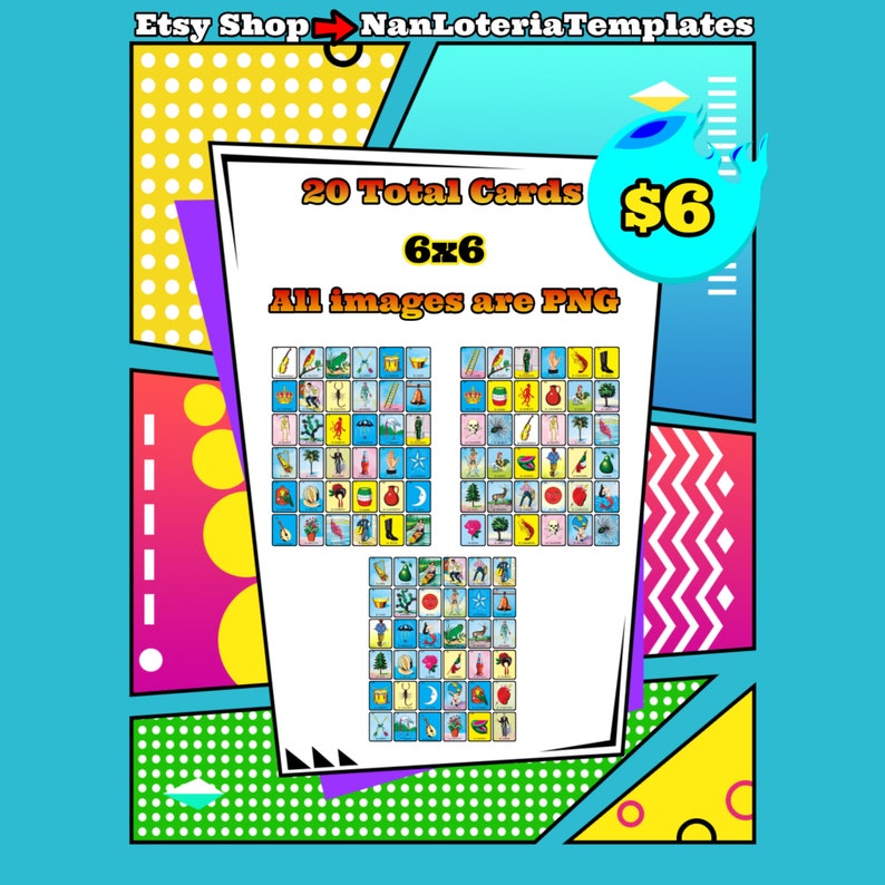 Loteria Card Template 6 X 6 Etsy Loteria Card Template 6 X 6 Etsy