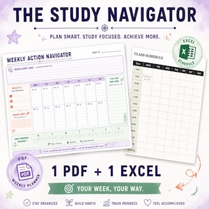 ADHD Student Planner Printable and Weekly Assignment Tracker Spreadsheet, Excel Google Sheets PDF Bundle for College and School
