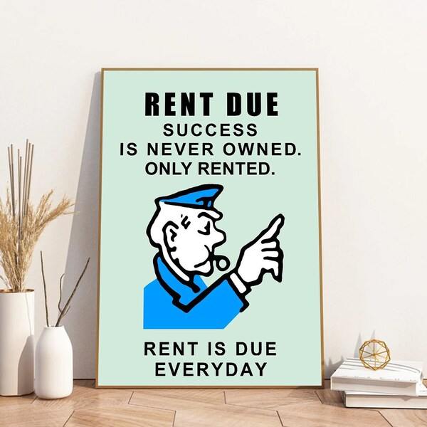 Monopoly Rent Due Poster Etsy