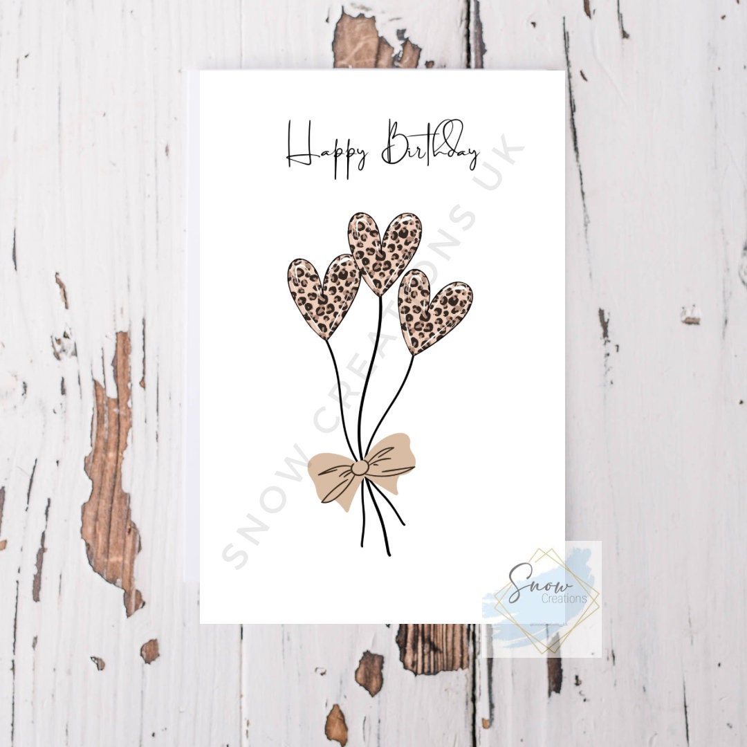 Leopard Print Birthday Card Leopard Print Balloon Heart Card Balloon