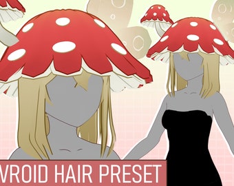 Red Mushroom Hat with Hair | VRoid Hair Preset | Custom Item VRoid Studio | Ready-to-Use Hair Preset for Vroid Model