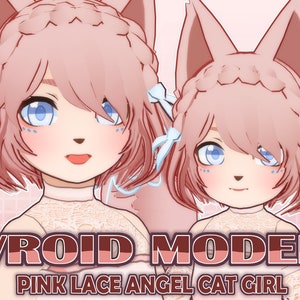 Pink Lace Angel Cat Girl Set | Premade 3D VRoid VRM Model | Streamer and Vtuber | Expressive Ready-to-Use Model for Streaming