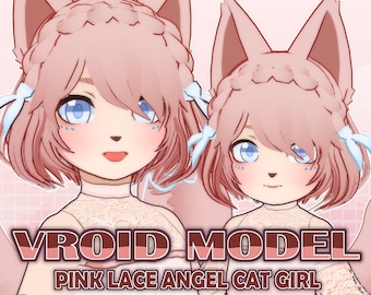Pink Lace Angel Cat Girl Set | Premade 3D VRoid VRM Model | Streamer and Vtuber | Expressive Ready-to-Use Model for Streaming