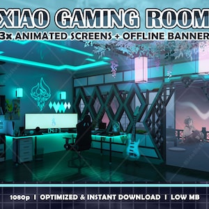 ANIMATED Xiao Gaming Room Twitch Screen Overlays  l Twitch Screens l Starting Soon l Stream Ending l Streamer and Vtuber l Genshin Overlay