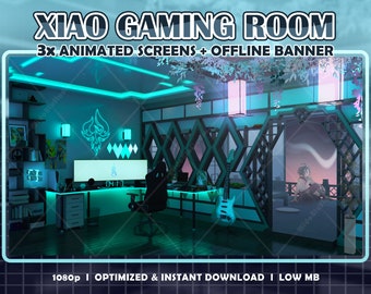 ANIMATED Xiao Gaming Room Twitch Screen Overlays  l Twitch Screens l Starting Soon l Stream Ending l Streamer and Vtuber l Genshin Overlay
