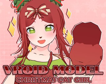 Vakantie kattenmeisje | Vooraf gemaakt 3D VRoid VRM-model | Streamer en Vtuber | Expressief gebruiksklaar model voor streaming