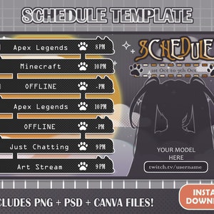 Cat Halloween Stream Schedule Template | Cute Weekly Schedule Planner for Twitch Youtube | Streamer Vtuber Asset | Editable Canva Template