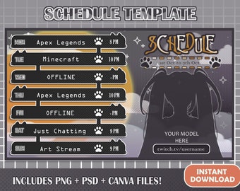 Cat Halloween Stream Schedule Template | Cute Weekly Schedule Planner for Twitch Youtube | Streamer Vtuber Asset | Editable Canva Template