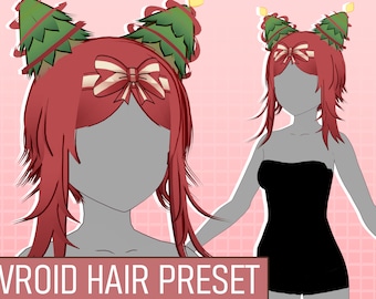 Vakantie medium haar met kerstboom | VRoid-haarvoorinstelling | Aangepast item VRoid Studio | Gebruiksklare haarvoorinstelling voor Vroid-model