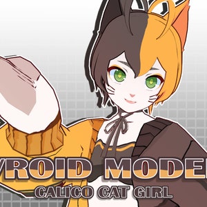 Calico Cat Girl | Gotowy model 3D VRoid VRM | Streamer i Vtuber | Ekspresyjny gotowy do użycia model do streamingu