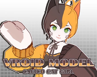 Calico kattenmeisje | Vooraf gemaakt 3D VRoid VRM-model | Streamer en Vtuber | Expressief gebruiksklaar model voor streaming