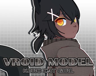 Kuro kattenmeisje | Vooraf gemaakt 3D VRoid VRM-model | Streamer en Vtuber | Expressief gebruiksklaar model voor streaming