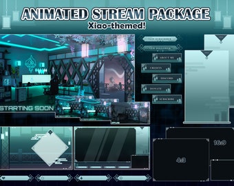 Twitch Stream Package Xiao-themed l Animated Screens l Alerts l Panels l Twitch Overlay l Streamer and Vtuber