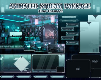 Twitch Stream-pakket met Xiao-thema l Geanimeerde schermen l Waarschuwingen l Panelen l Twitch-overlay l Streamer en Vtuber