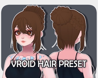 Opgerold haar met vlechten | VRoid-haarvoorinstelling | Aangepast item VRoid Studio | Kant-en-klare haarpreset voor Vroid-model