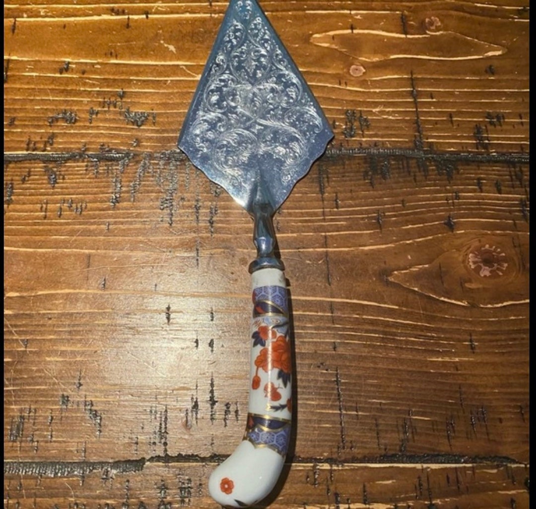 Antique Pie Server With Etched Silver Server and Porcelain Handle Etsy