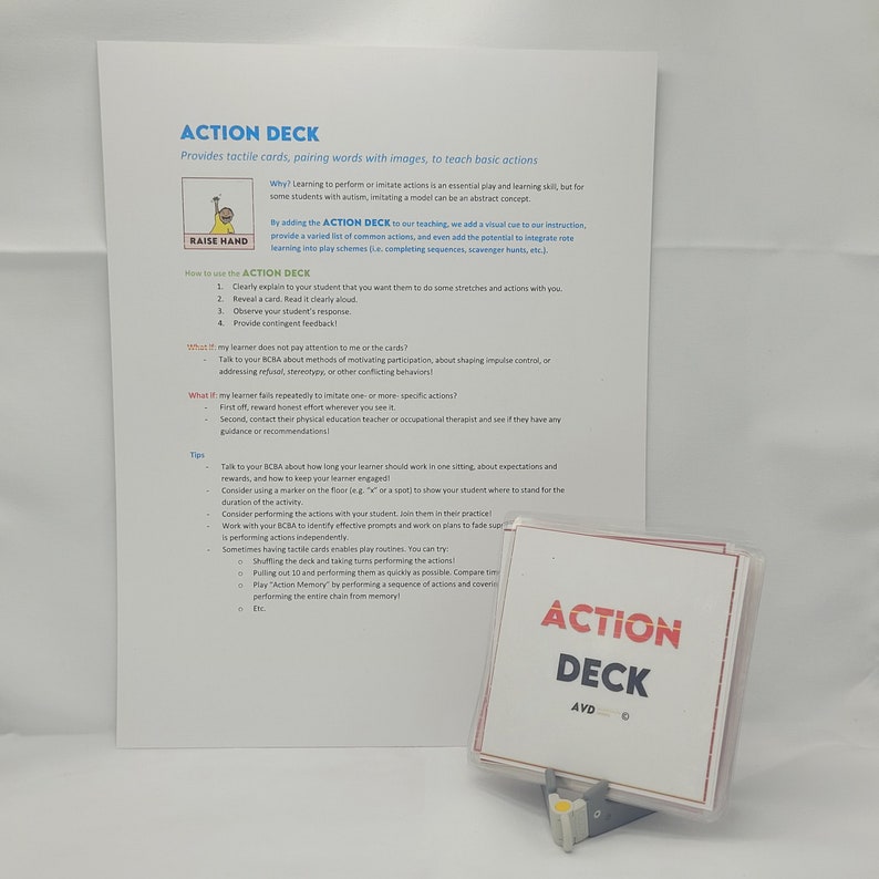Autism Action Deck (DIGITAL DOWNLOAD) | Receptive Actions Deck ...