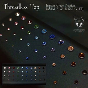Round Flat CZ Set Implant Grade Titanium Threadless push pin (JUST TOP!) Cartilage Conch Nostril Earlobe Tragus Philtrum Medusa Lip