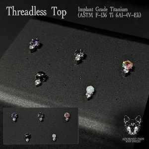 Stacked Gem Prong Titanium Threadless Push Pin Top: Single Top that fits any standard threadless post