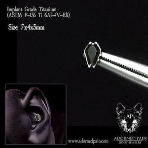 Pure black Coffin CZ Titanium Threadless Push Pin (JUST TOP! works with our threadless posts) helix flat tragus philtrum conch lobe