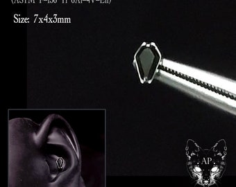Reiner schwarzer Coffin CZ Titan gewindeloser Pin (JUST TOP! funktioniert mit unseren gewindelosen!) Helix flach Tragus Philtrum Muschel Lobe
