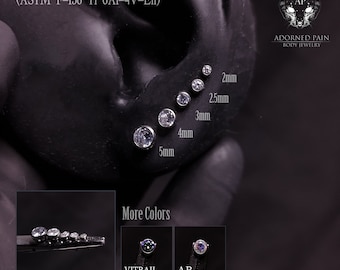 Bezel CZ Threadless Titanium Push Pin tops  (JUST TOP! works with threadless posts) nostril helix conch tragus flat lip lobe philtrum