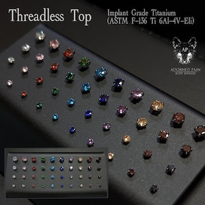 4 Prong CZ Set Implant Grade Titanium Threadless push pin (JUST TOP!) Cartilage Conch Nostril Earlobe Tragus Philtrum Medusa Lip