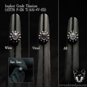Bezel Set CZ Center With Beaded Ball Edge (JUST TOP! For threadless posts) helix conch flat nostril tragus lobe philtrum medusa