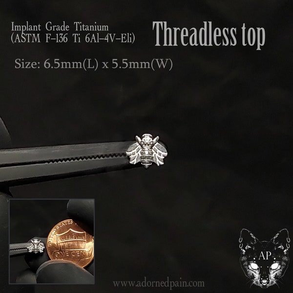 Bee Titanium Threadless Push Pin End  (just top! works with threadless posts) helix flat tragus philtrum conch lobe