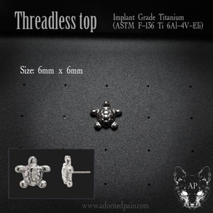 Turtle Titanium Threadless Push Pin top  (just top! works with threadless posts) helix flat tragus philtrum conch lobe