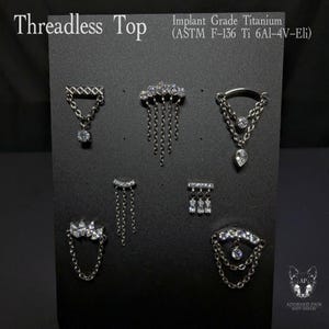 Dangle/Hanging Tops Implant Grade Titanium Threadless push pin (JUST TOP!) Cartilage Conch Nostril Earlobe Tragus Philtrum Medusa Lip
