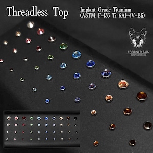 Topo plano com pino de pressão sem rosca, zircônia cúbica, grau implante, bisel cravejado de zircônias.