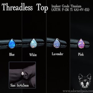 Bezel Set Teardrop Opal Threadless Titan Top (JUST TOP! Für fadenlose Beiträge) Helix flach Tragus Conch Philtrum Medusa Lobe