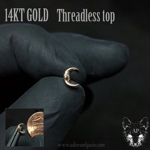 14kt Man In The Moon Threadless Push Pin top (JUST TOP! works with standard threadless posts) helix flat tragus philtrum conch lobe