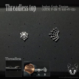 Spider Web Titanium Threadless Push Pin tops  (just top! works with threadless posts) earing helix flat tragus philtrum conch lobe