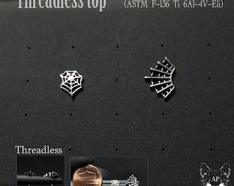 Spider Web Titanium Threadless Push Pin tops  (just top! works with threadless posts) earing helix flat tragus philtrum conch lobe