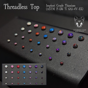 Round Flat Opal Set Implant Grade Titanium Threadless push pin (JUST TOP!) Cartilage Conch Nostril Earlobe Tragus Philtrum Medusa Lip