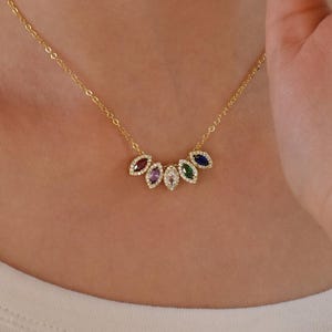 14K Solid Gold Family Birthstone Necklace,Personalized Birthstone Necklace,Birthstone Jewelery for Mum,Birthday Gift for Her,Bridesmaid Gift