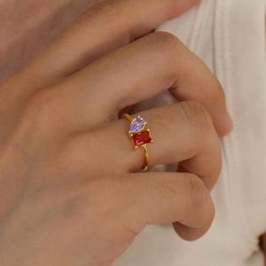 Custom Two Birthstone Ring,Custom Toi et Moi Gemstone Ring,Mothers Ring,Bridesmaid Gift,Anniversary Gift,Personalised Birthday Gift for Her
