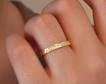 Personalised Ring, Secret Message Ring, Engraved Ring, Stacking Name Ring, Custom Coordinate Ring, Initial Ring, Unique Gift, Gift For Her