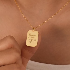 Collar con escritura a mano personalizada, collar con dije de escritura a mano real, collar grabado, joyería con firma personalizada, regalo para mamá, regalo de San Valentín para ella
