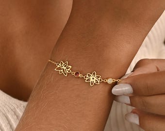 Personalized Birthflower Bracelet with Birthstone, Birth Flower Family Bracelet, Bracelet for Women, Gift for Mom, Christmas Gift for Her
