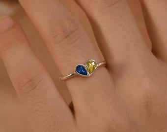 Benutzerdefinierte Herz Birthstone Ring, 2 Birthstone Ring, Stapelring, Paare Geschenk, Mütter Schmuck, Brautjungfer Geschenk, personalisiertes Geburtstagsgeschenk für Sie