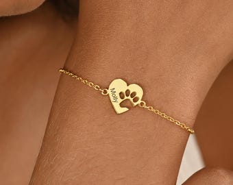 Pulsera con nombre y huella de pata, Pulsera con nombre de mascota, Pulsera para perro/gato, Pulsera minimalista con huella de pata, Regalo conmemorativo para mascotas, Regalo de Navidad para ella, Regalo para mamá