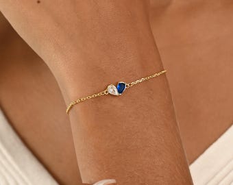 Pulsera personalizada con piedra natal en forma de corazón, pulsera para madre e hija, regalo de joyería para hermanas, regalo para madres, regalo de aniversario, regalo de Navidad para ella